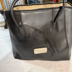 Mario Valentino Black Leather Satchel Tote
